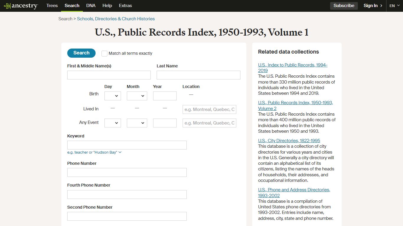 U.S., Public Records Index, 1950-1993, Volume 1 - Ancestry